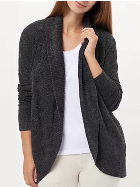 Barefoot Dreams Sweaters - Barefoot Dreams Dark Charcoal Open-Front Cozy Chic Lite Knit Cardigan - XS/S